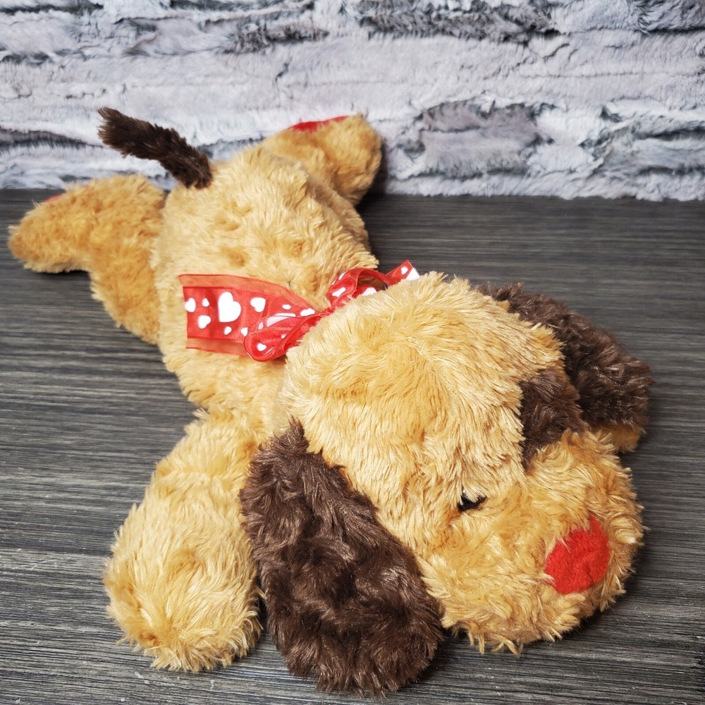 Best Made Toys Floppy Plush Dog Brown Puppy Red‎ Nose 15" Laying Down Hearts Bow
